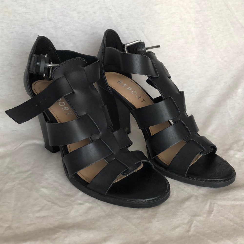 Report Footwear Black Buckle Heels